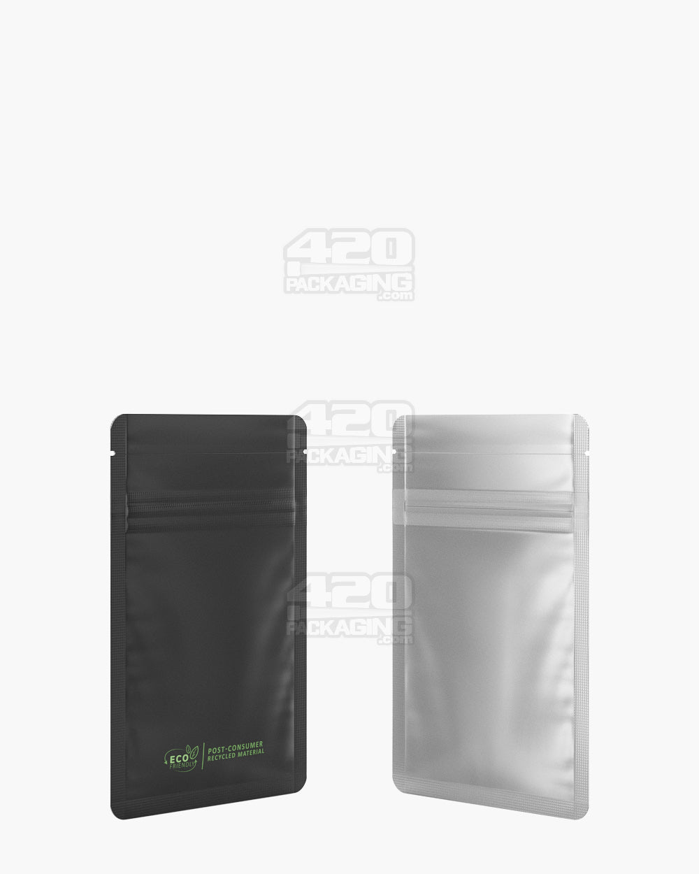 Matte-Black 3" x 4.5" PCR Vista Mylar Tamper Evident Bags w/ Tear Notch (1 gram) 1000/Box - 4