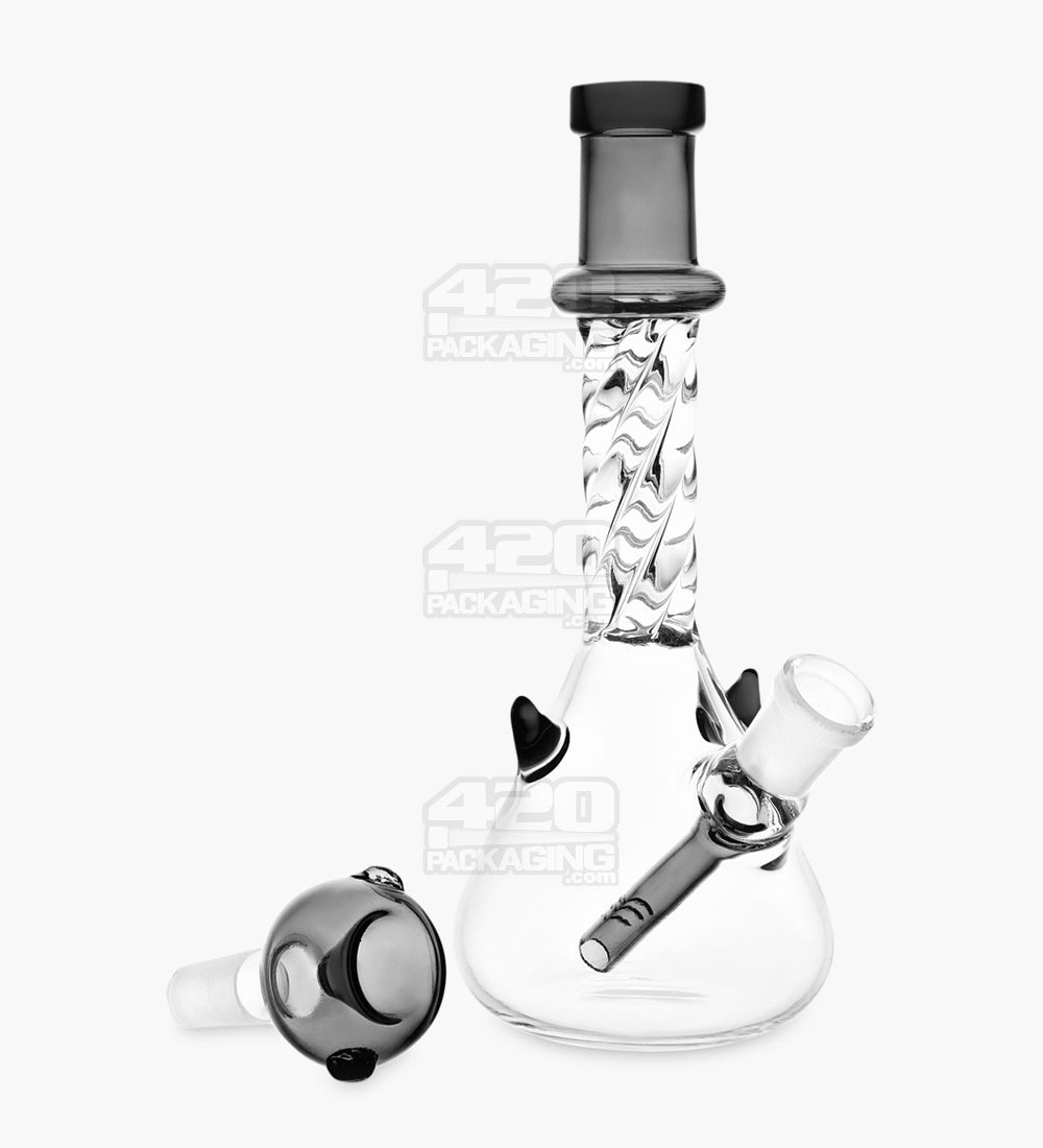 Spiral Neck Glass Beaker Water Pipe w/ Horns | 7in Tall - 14mm Bowl - Smoke