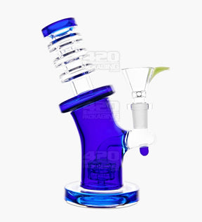 Bent Neck Ringed Triple Glass Water Pipe w/ Thick Base | 6.5in Tall - 14mm Bowl - Blue - 1