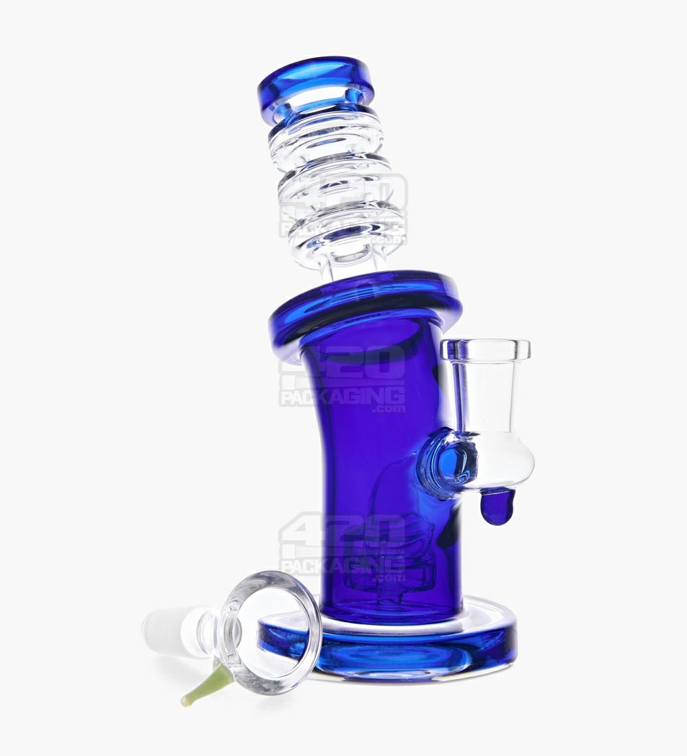 Bent Neck Ringed Triple Glass Water Pipe w/ Thick Base | 6.5in Tall - 14mm Bowl - Blue - 3