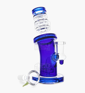 Bent Neck Ringed Triple Glass Water Pipe w/ Thick Base | 6.5in Tall - 14mm Bowl - Blue - 3