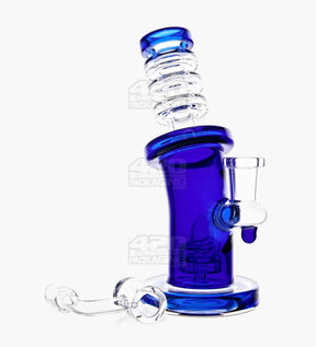 Bent Neck Ringed Triple Glass Water Pipe w/ Thick Base | 6.5in Tall - 14mm Bowl - Blue - 4