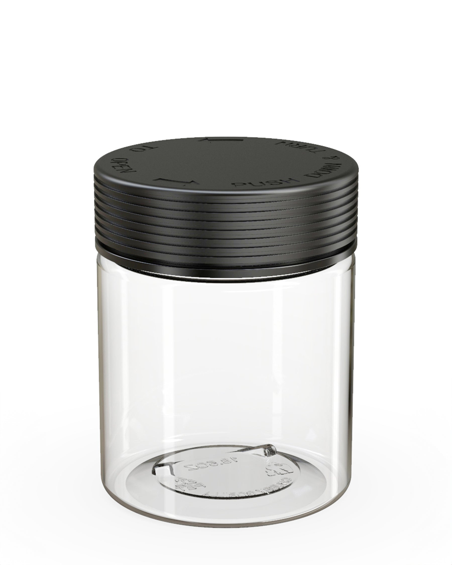 18.5oz Chubby Gorilla Clear Plastic Child Resistant Plastic Spiral XL Jars w/ Black Cap 60/Box