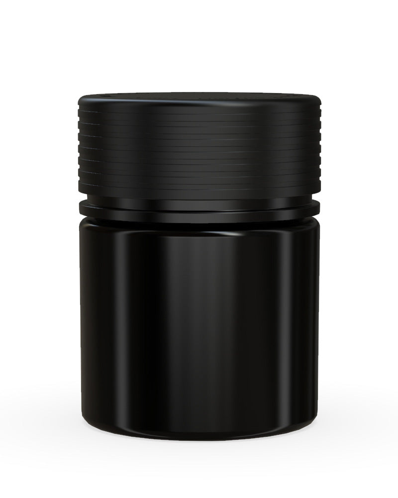 CHUBBY GORILLA | Child Resistant Black Plastic Thick Wall Spiral Jar w/ Black Cap | 55mm - 2oz - 150 Count