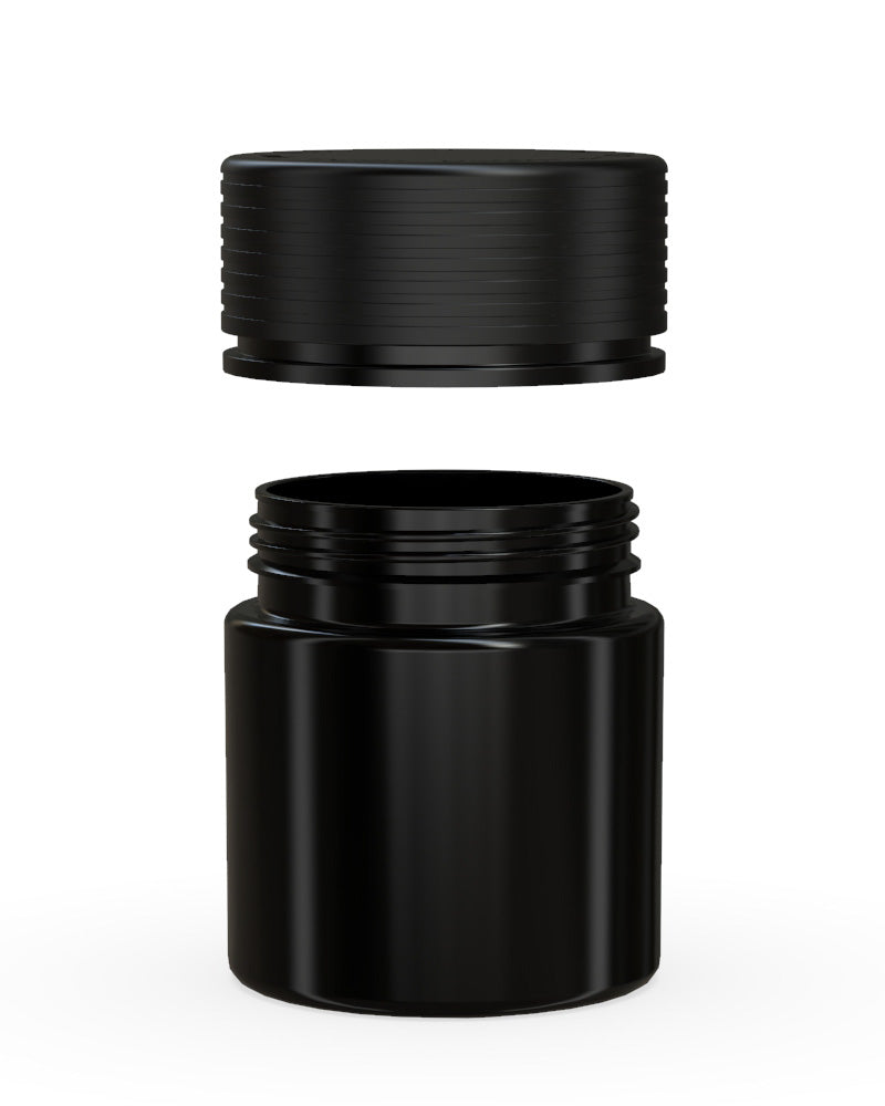 CHUBBY GORILLA | Child Resistant Black Plastic Thick Wall Spiral Jar w/ Black Cap | 55mm - 2oz - 150 Count
