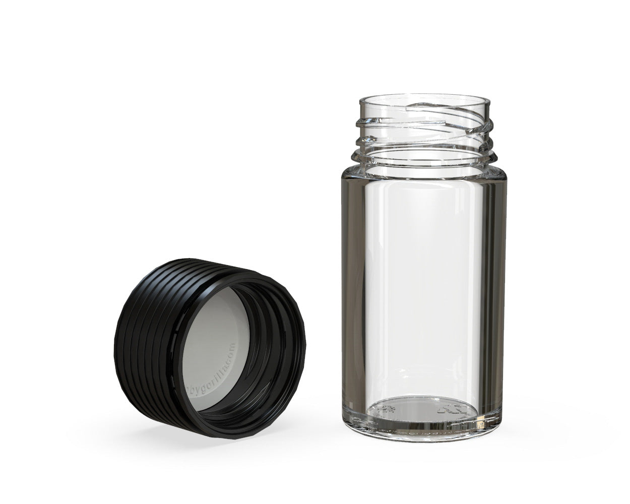 CHUBBY GORILLA | Child Resistant Clear Plastic Mini Spiral Jar w/ Black Cap | 55mm - 1oz - 200 Count