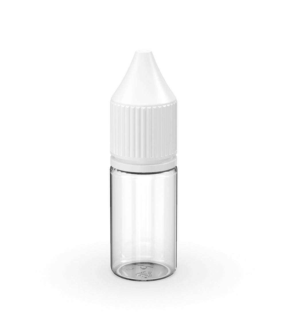 CHUBBY GORILLA Child Resistant Unicorn V3 PET Dropper Bottles Clear | 10mL - w/ White Reducer | Sample