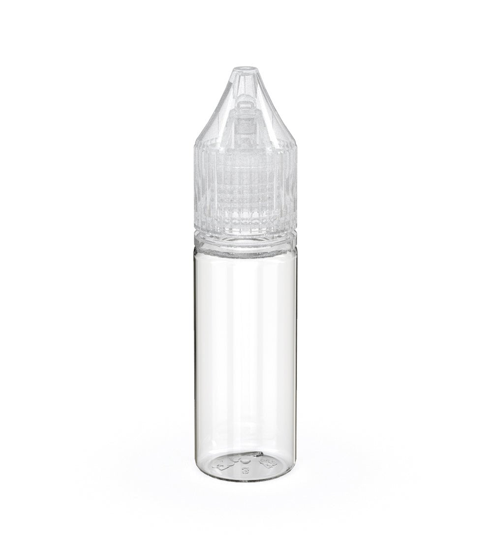 15mL Chubby Gorilla Clear Child Resistant PET Unicorn Dropper Bottles w/ Clear Reducer 2000/Box - 1