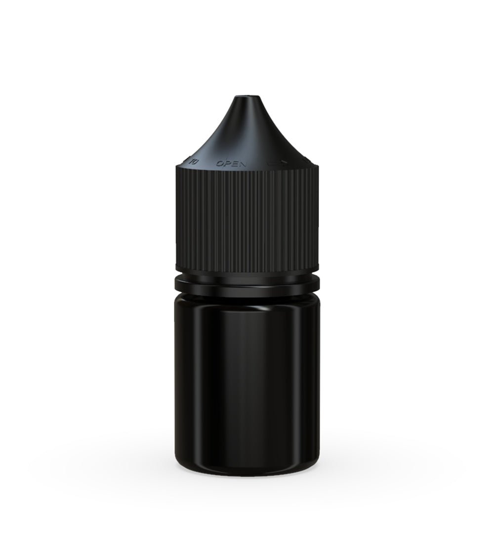 CHUBBY GORILLA Child Resistant Stubby Unicorn PET Dropper Bottles Black | 20mL - w/ Black Lid | Sample