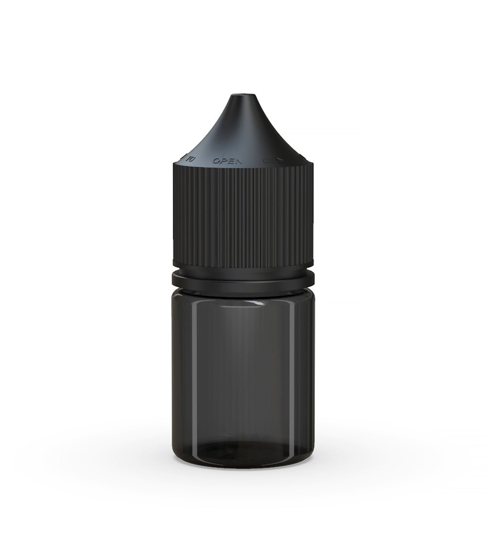 CHUBBY GORILLA Child Resistant Stubby Unicorn PET Dropper Bottles Transparent Black | 20mL - w/ Black Lid | Sample
