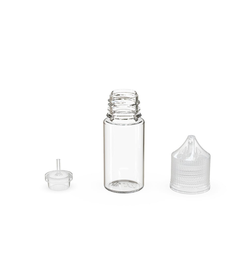 30mL Chubby Gorilla Clear Child Resistant PET Stubby Unicorn Dropper Bottles w/ Clear Closure 1000/Box - 4