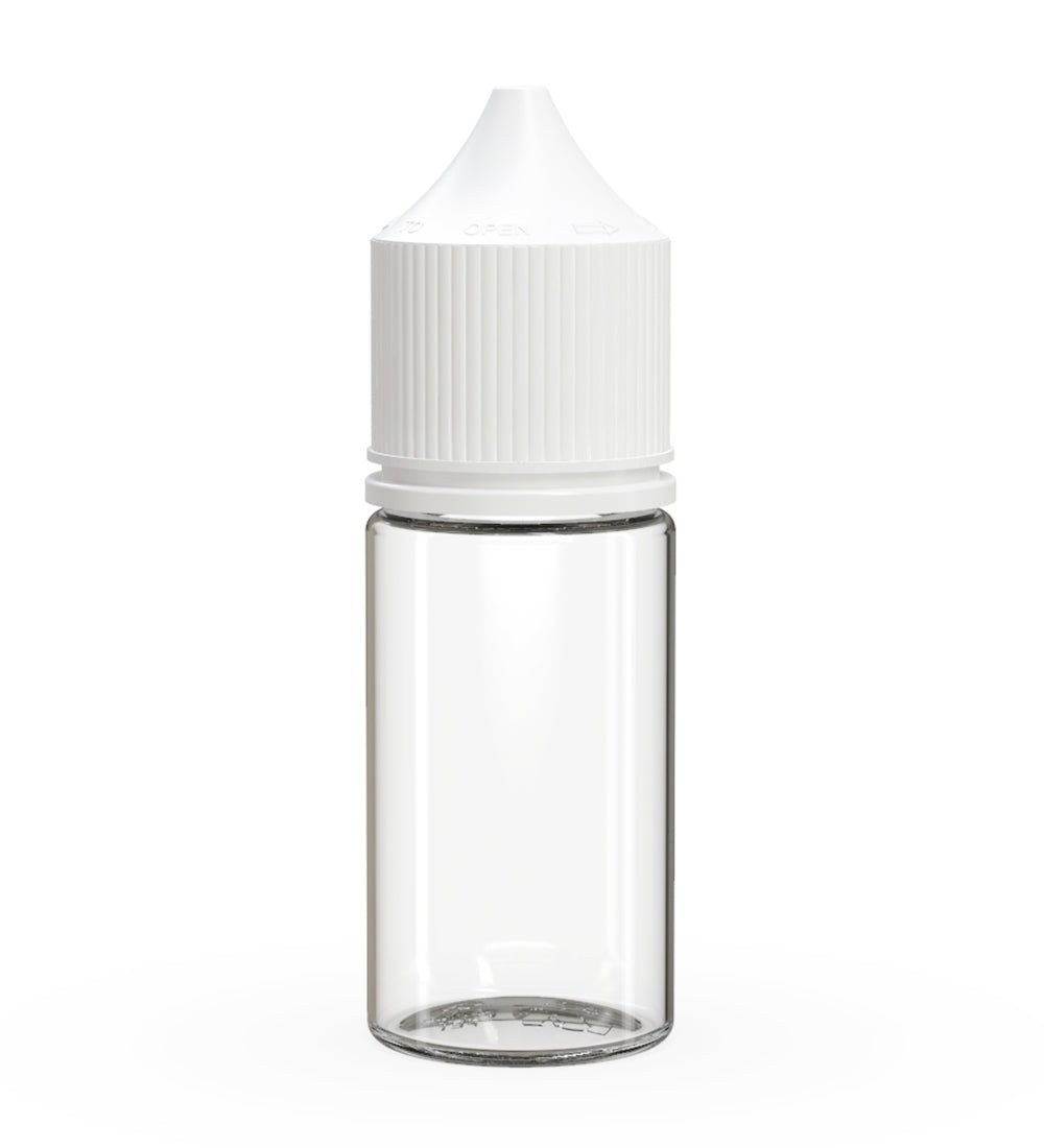 CHUBBY GORILLA Child Resistant Stubby Unicorn PET Dropper Bottles Clear | 30mL - w/ White Lid | Sample