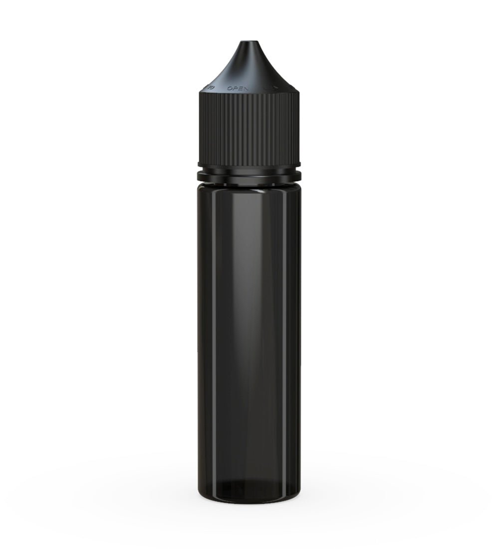CHUBBY GORILLA Child Resistant Unicorn V3 PET Dropper Bottles Transparent Black | 60mL - w/ Black Lid | Sample