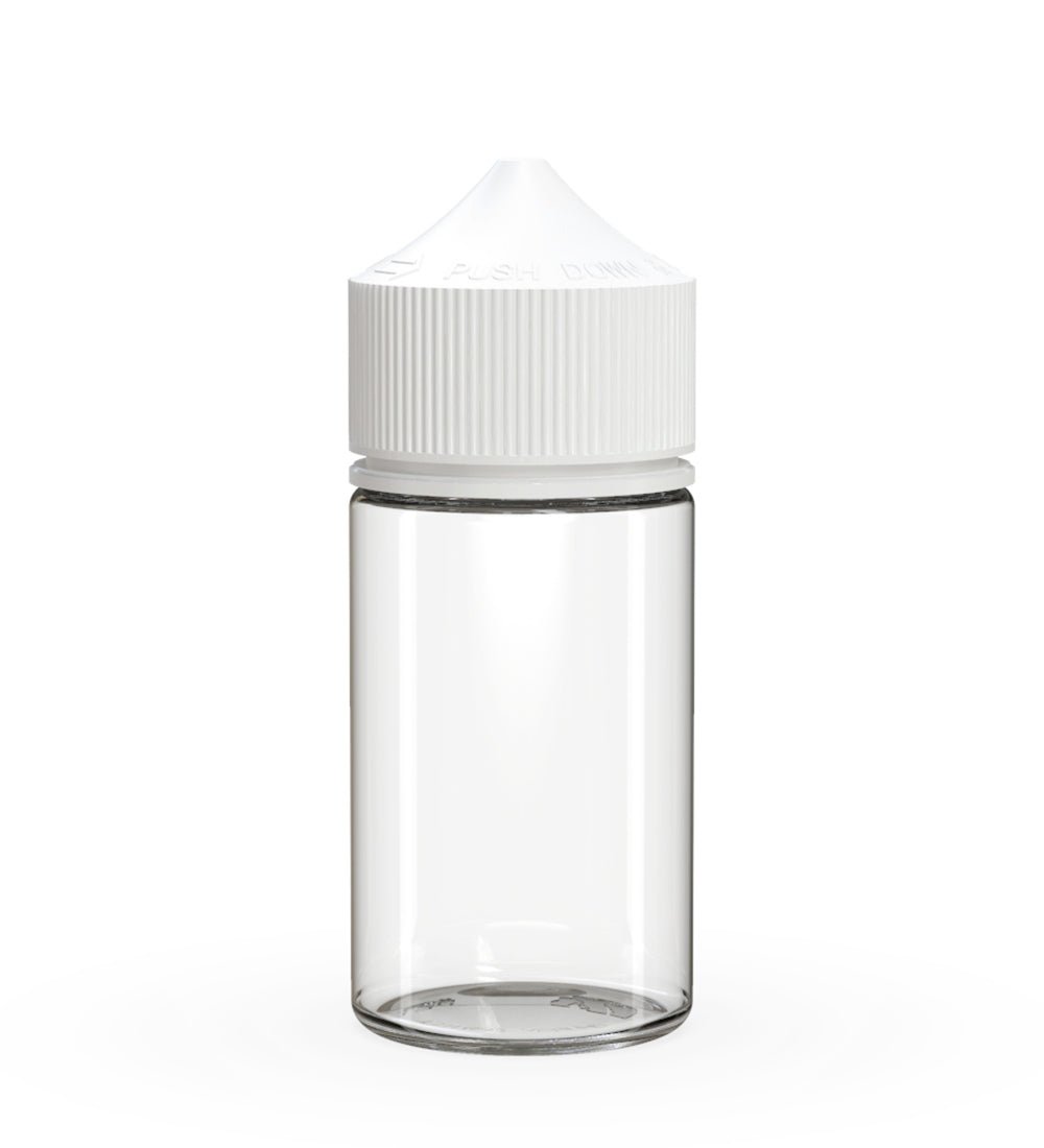 CHUBBY GORILLA Child Resistant Mini Unicorn PET Dropper Bottles Clear | 60mL - w/ White Lid | Sample