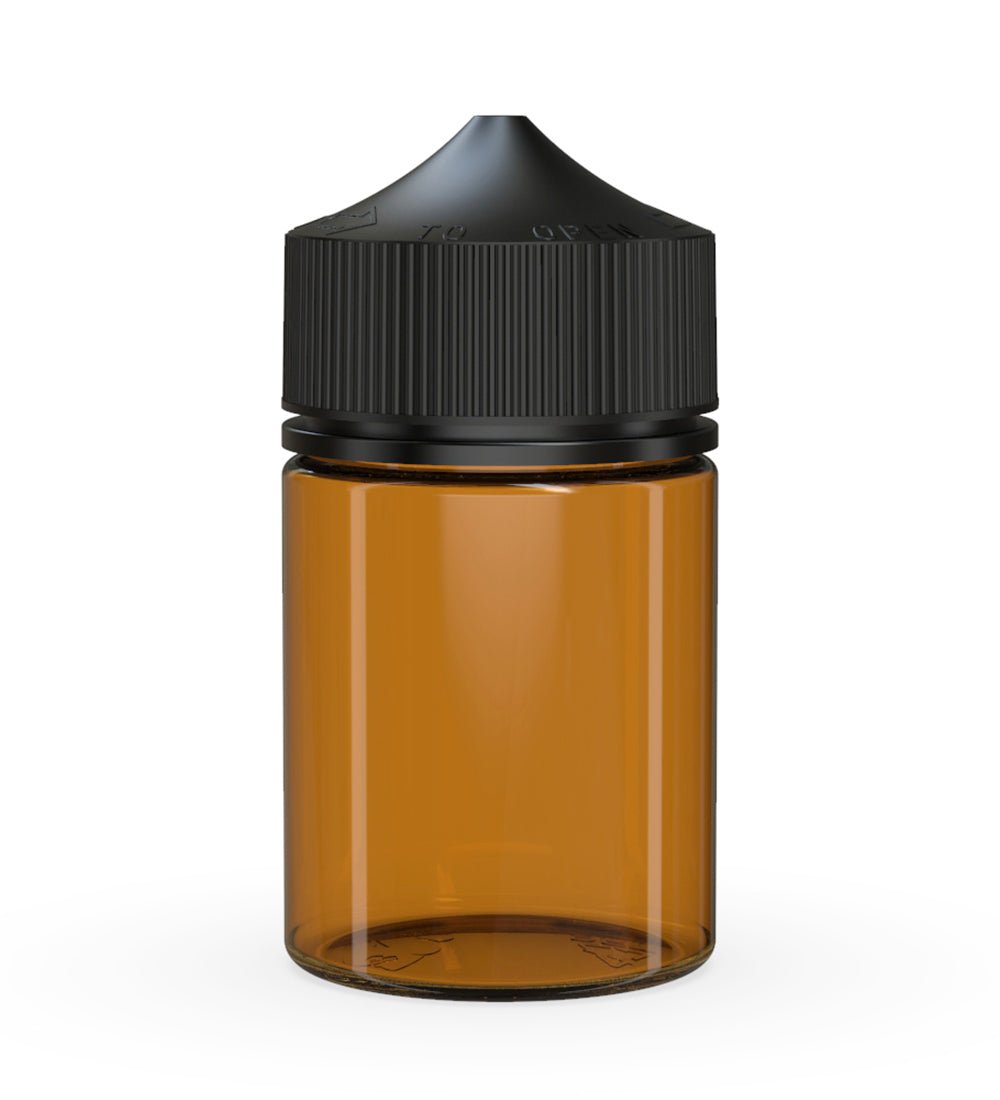 CHUBBY GORILLA Child Resistant Stubby Unicorn PET Dropper Bottles Amber | 60mL - w/ Black Lid | Sample