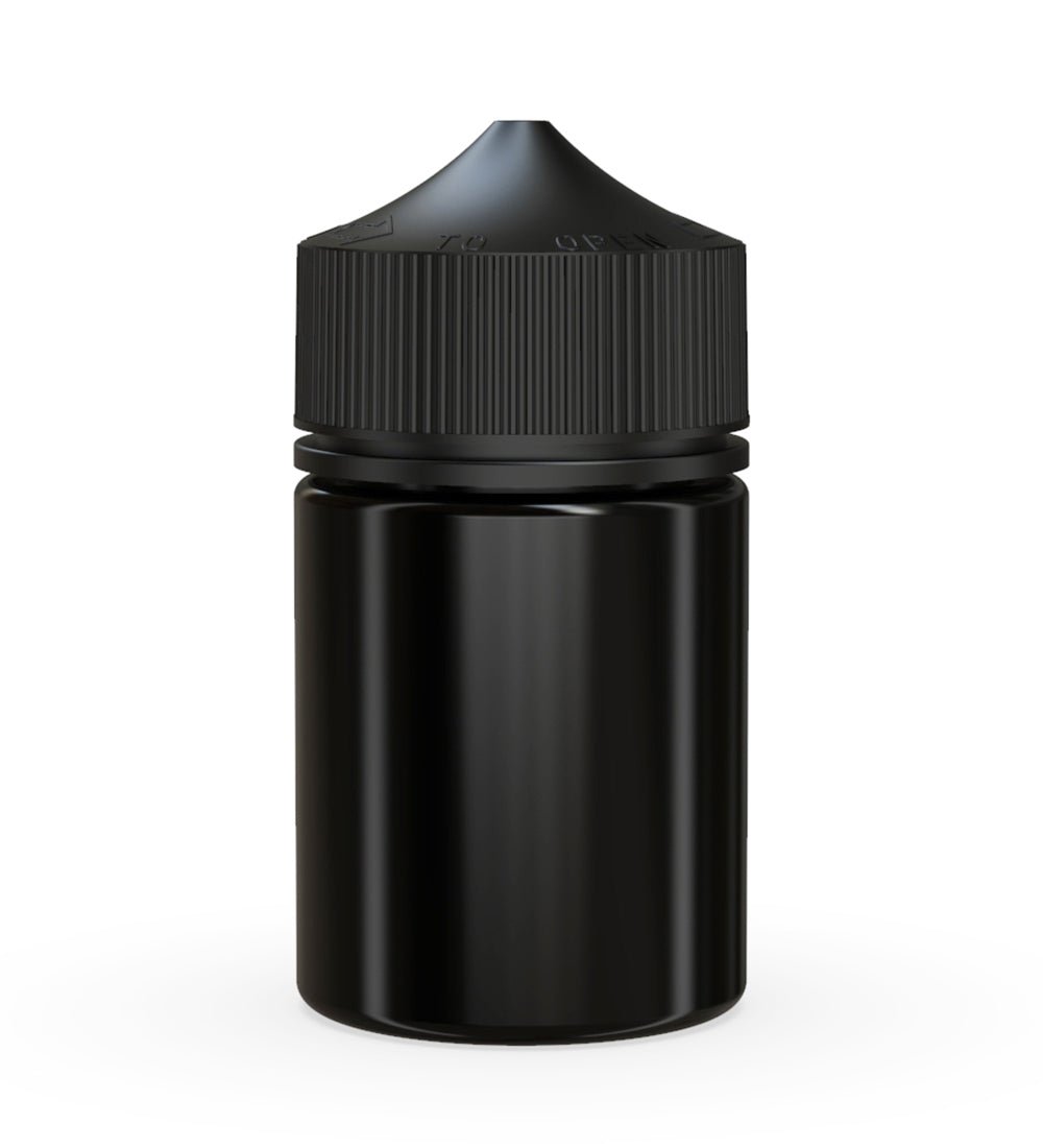 CHUBBY GORILLA Child Resistant Stubby Unicorn PET Dropper Bottles Black | 60mL - w/ Black Lid | Sample