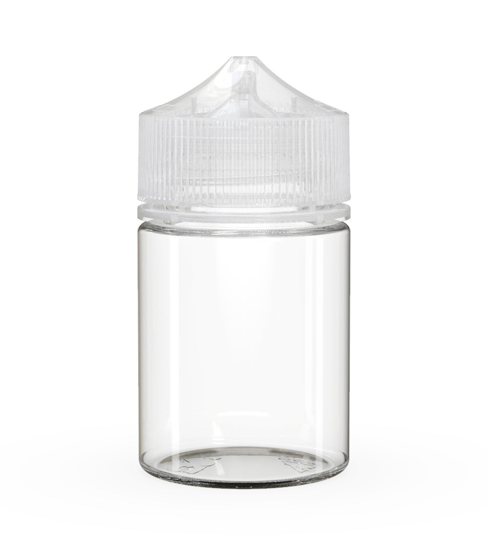 CHUBBY GORILLA Child Resistant Stubby Unicorn PET Dropper Bottles Clear | 60mL - w/ Clear Lid | Sample