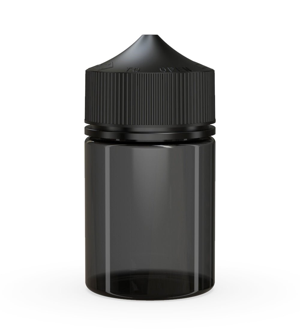 CHUBBY GORILLA Child Resistant Stubby Unicorn PET Dropper Bottles Transparent Black | 60mL - w/ Black Lid | Sample