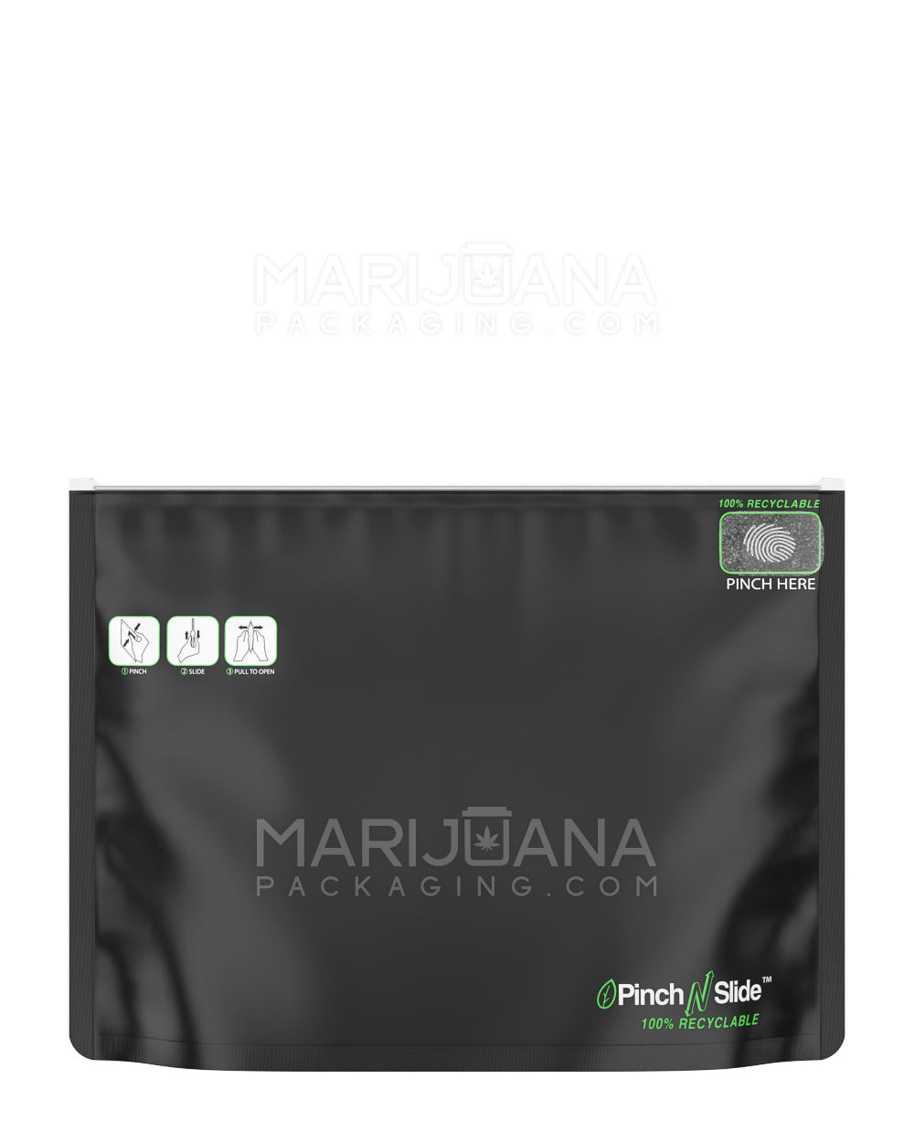 Child Resistant 100% Recyclable Pinch N Slide Matte Black Mylar Exit Bags | 12in x 9in - 56g | Sample