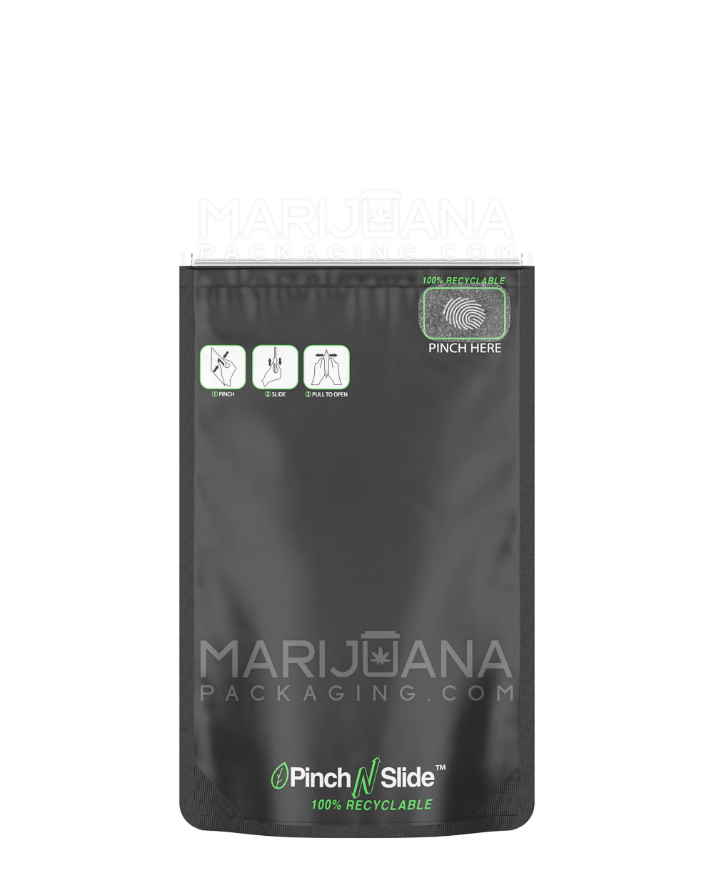 Child Resistant 100% Recyclable Pinch N Slide Matte Black Mylar Bags | 4in x 6.5in - 7g | Sample