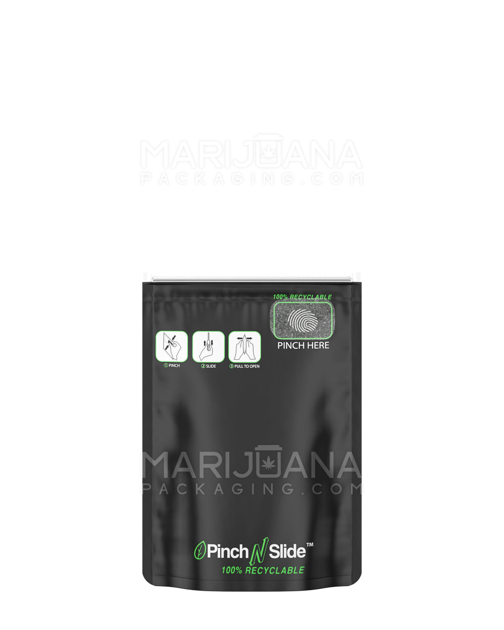 Child Resistant 100% Recyclable Pinch N Slide Black Mylar Bags | 3.5in x 5in - 3.5g | Sample