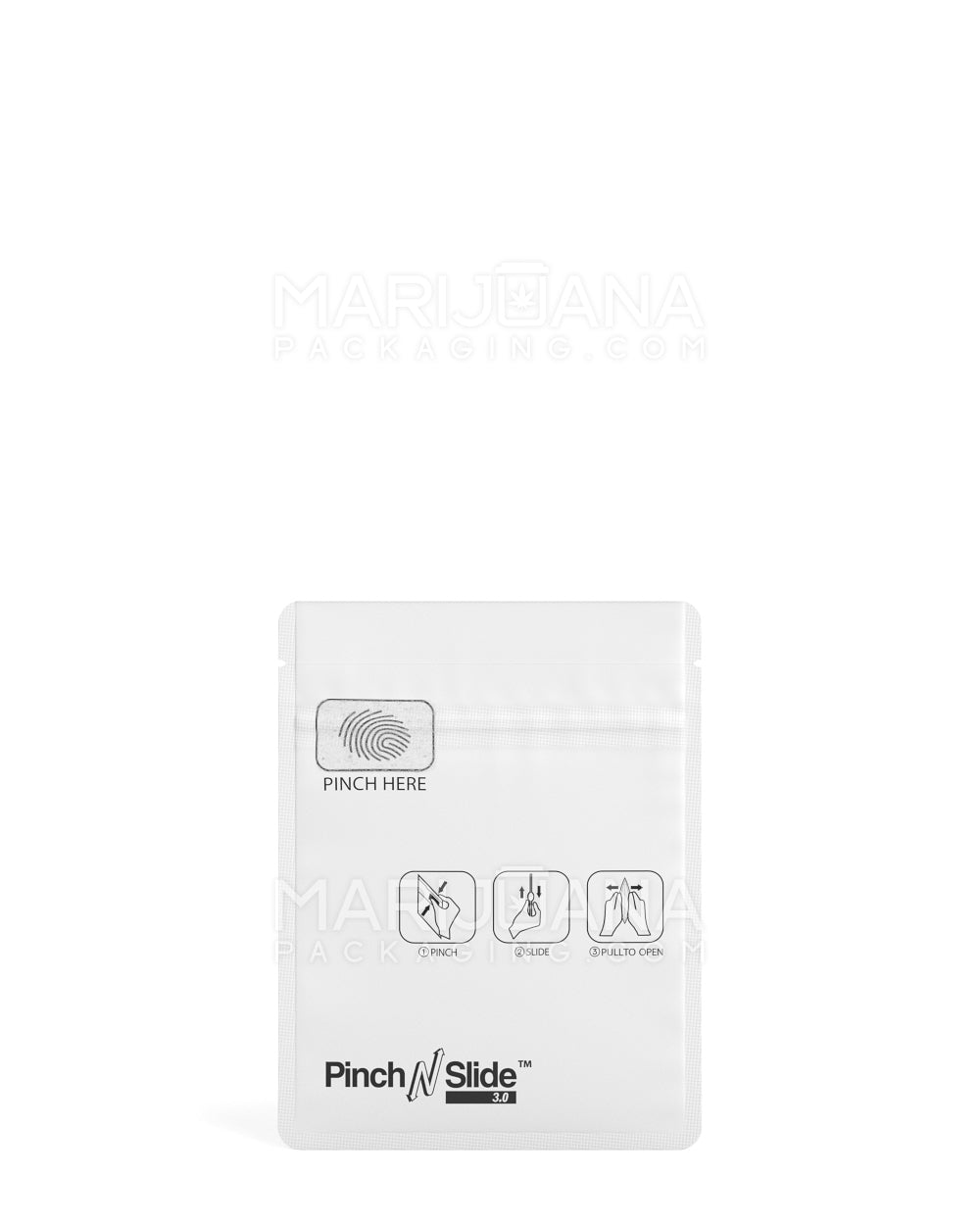 Child Resistant & Tamper Evident | Pinch N Slide 3.0 Matte White PCR Mylar Bags | 3.4in x 4.4in - 1g - 250 Count