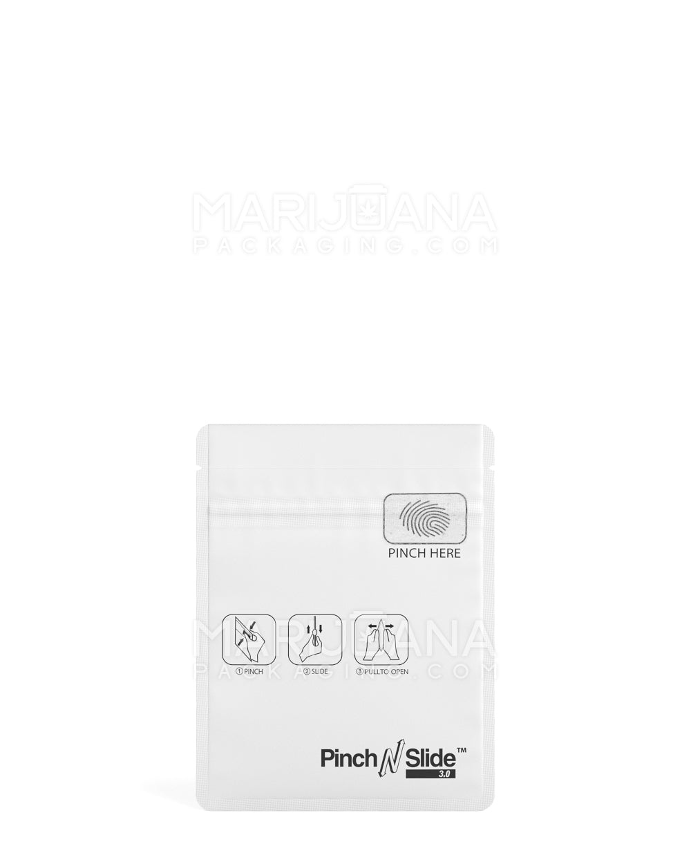 Child Resistant & Tamper Evident | Pinch N Slide 3.0 Matte White PCR Mylar Bags | 3.4in x 4.4in - 1g - 250 Count
