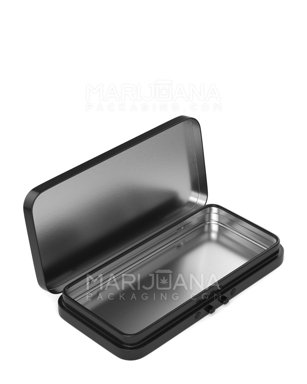 Child Resistant Hinged-Lid Large Food & Pre-Roll Box | 120mm x 58mm - Black Tin | Sample