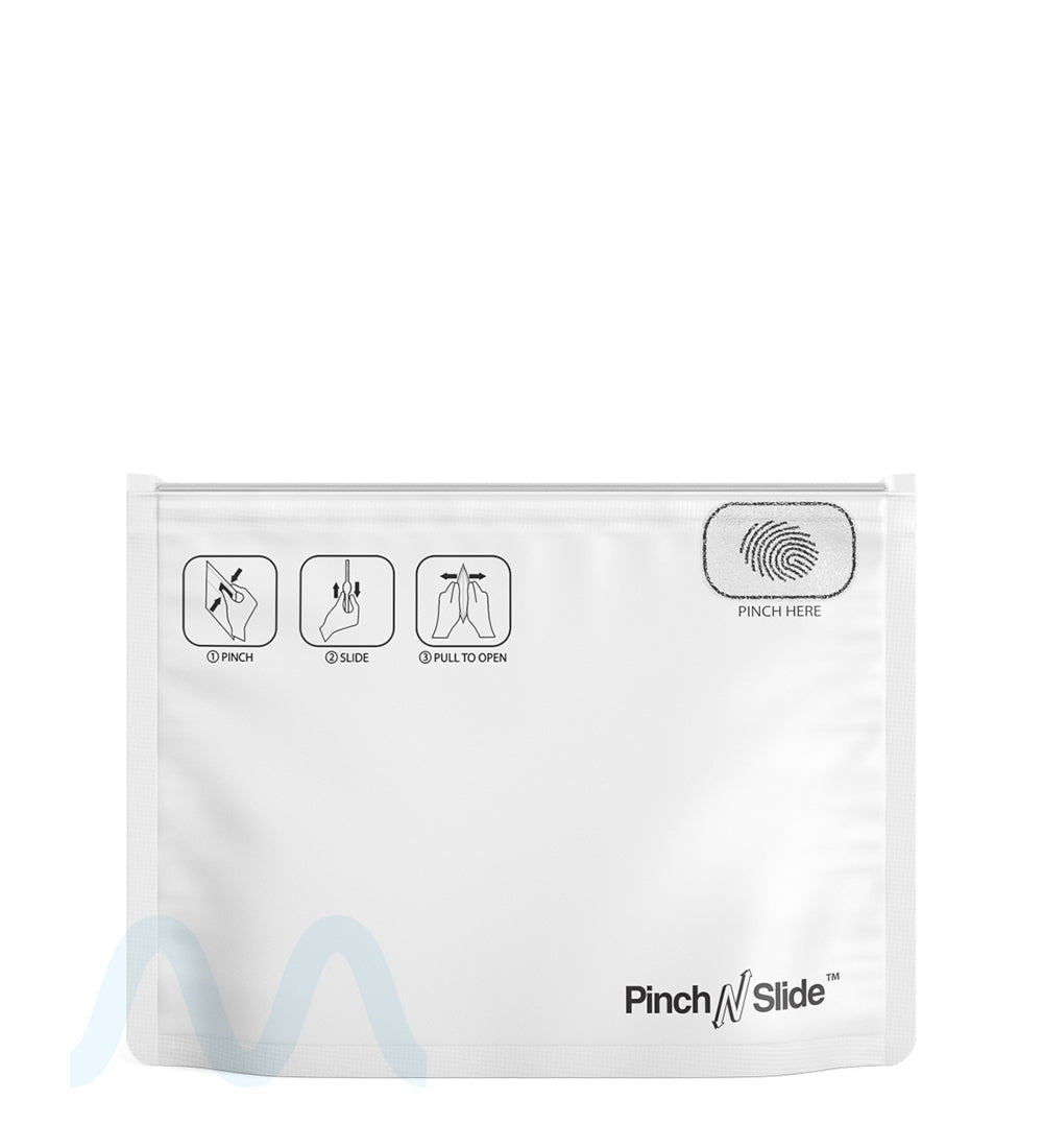 Child Resistant Pinch N Slide ASTM Matte White Mylar PCR Exit Bags | 8in x 6in - 28g | Sample