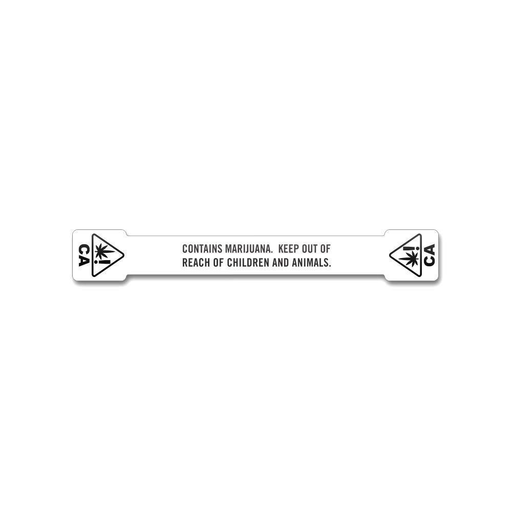 Tamper Evident California Warning Labels | .5in x 2.75in - Dogbone | Sample
