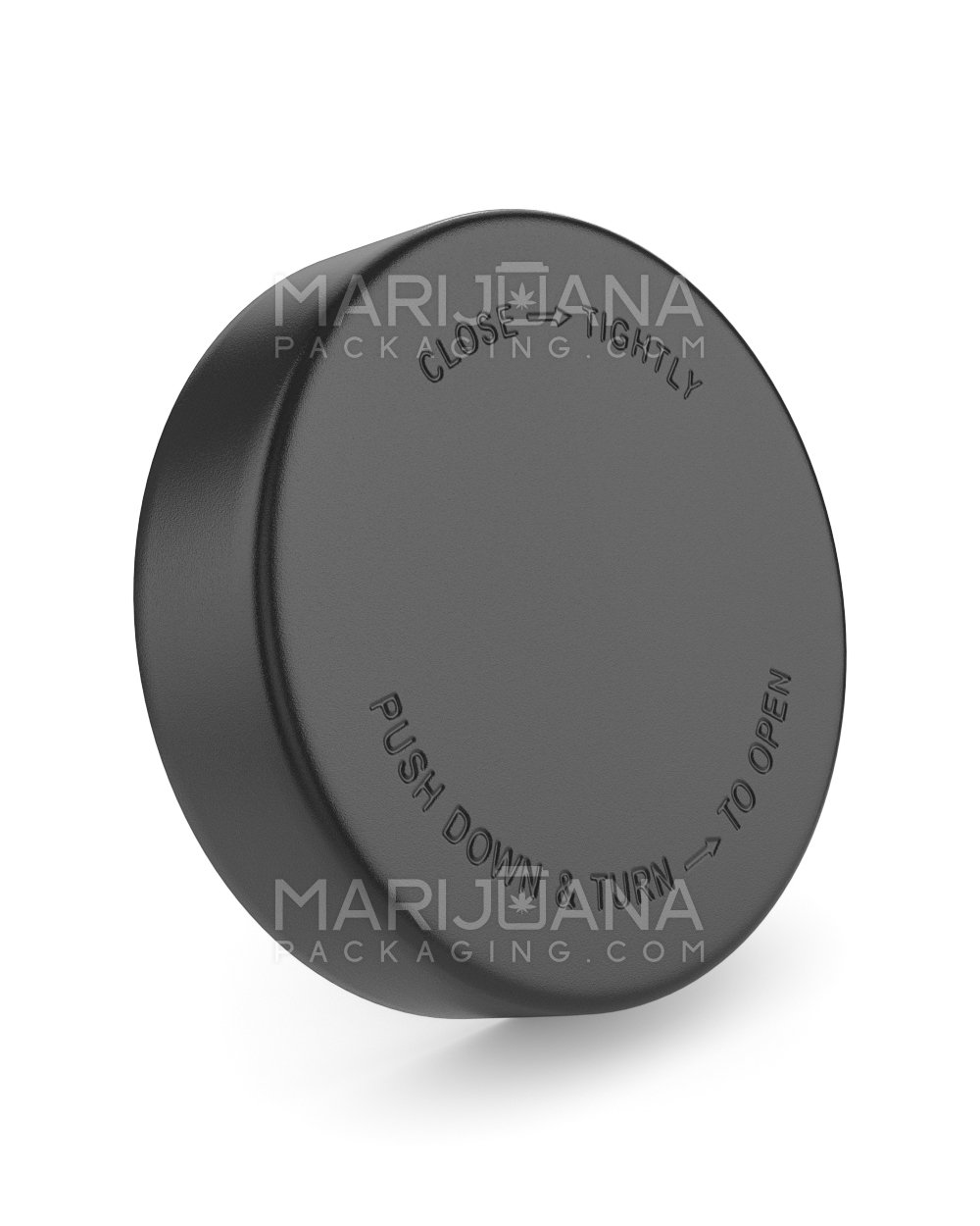 Child Resistant Push Down & Turn Plastic Caps | 78mm - Semi Gloss Black | Sample
