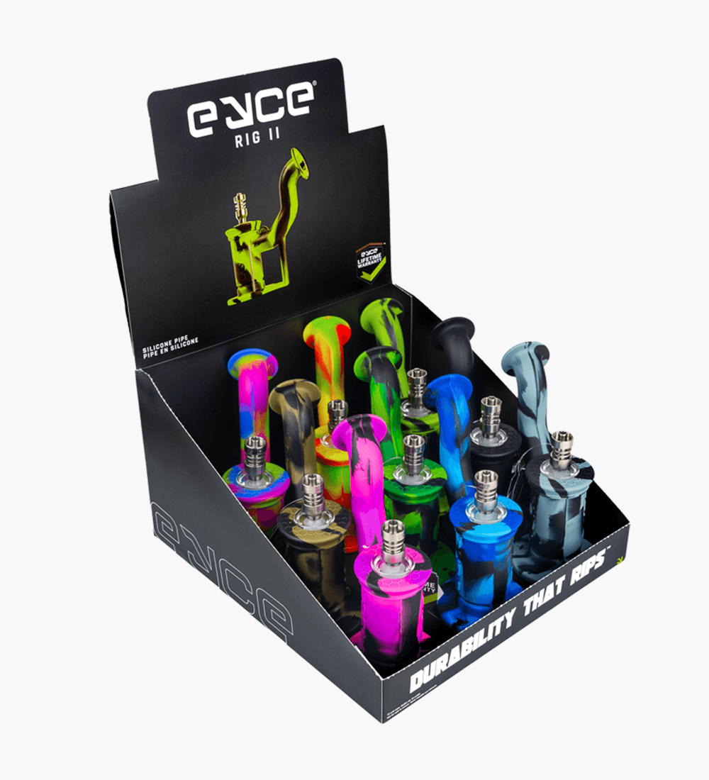 Eyce | 'Retail Display' Silicone Assorted Dab Rig II | 6in Tall - 10mm Banger - 9 Count - 1