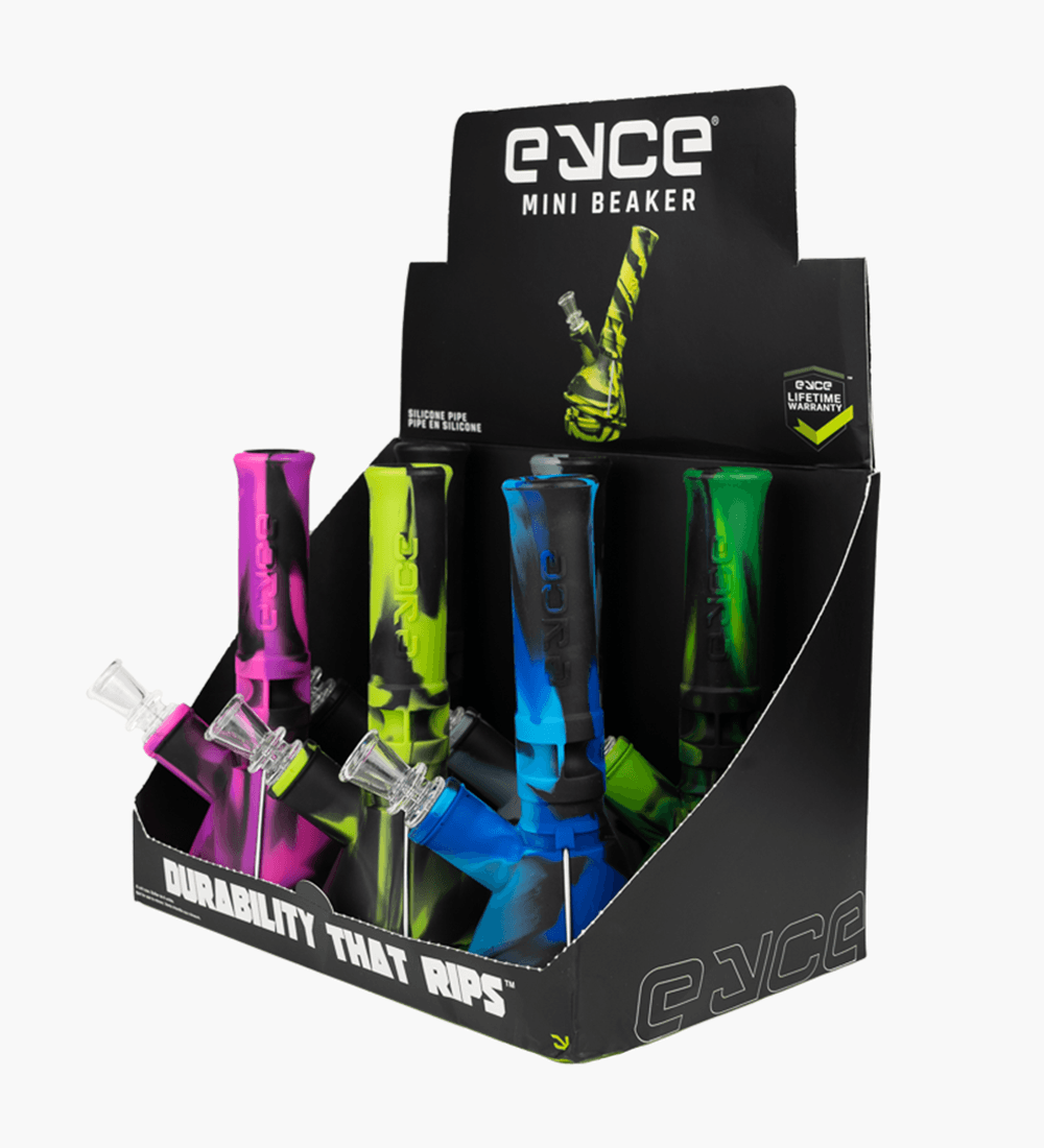 Eyce | Straight Neck Platinum-Cure Silicone Mini Beaker Water Pipe | 7in Tall - 14mm Bowl - Assorted - 3