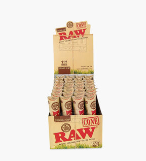 RAW 84mm Organic 1 1/4 Sized Pre Rolled Hemp Paper Cones 192/Box - 1