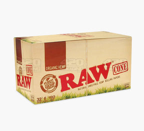 RAW 84mm Organic 1 1/4 Sized Pre Rolled Hemp Paper Cones 192/Box - 2