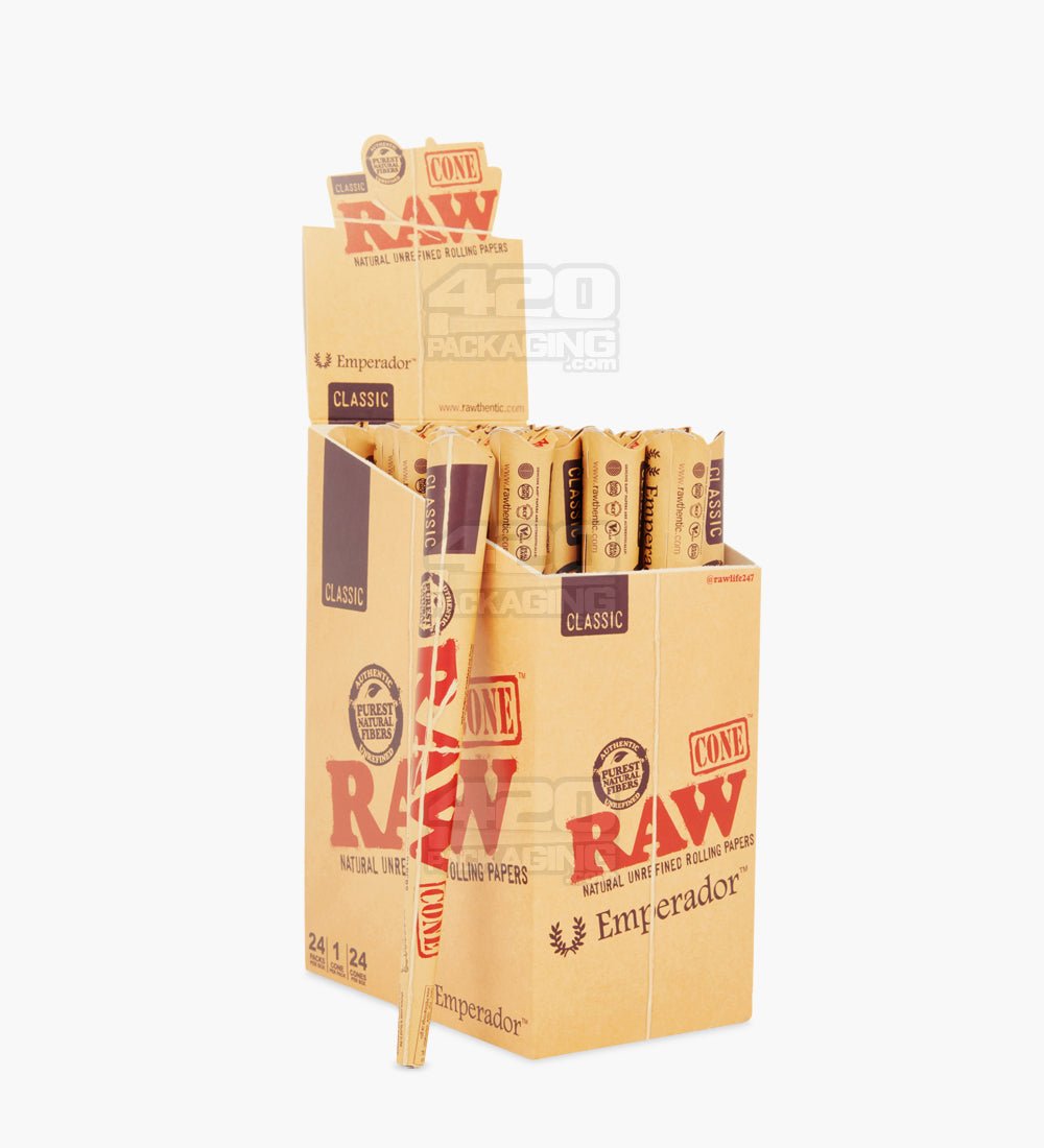 RAW 180mm Emperador Super Sized Pre Rolled Organic Hemp Paper Cones 24/Box - 1