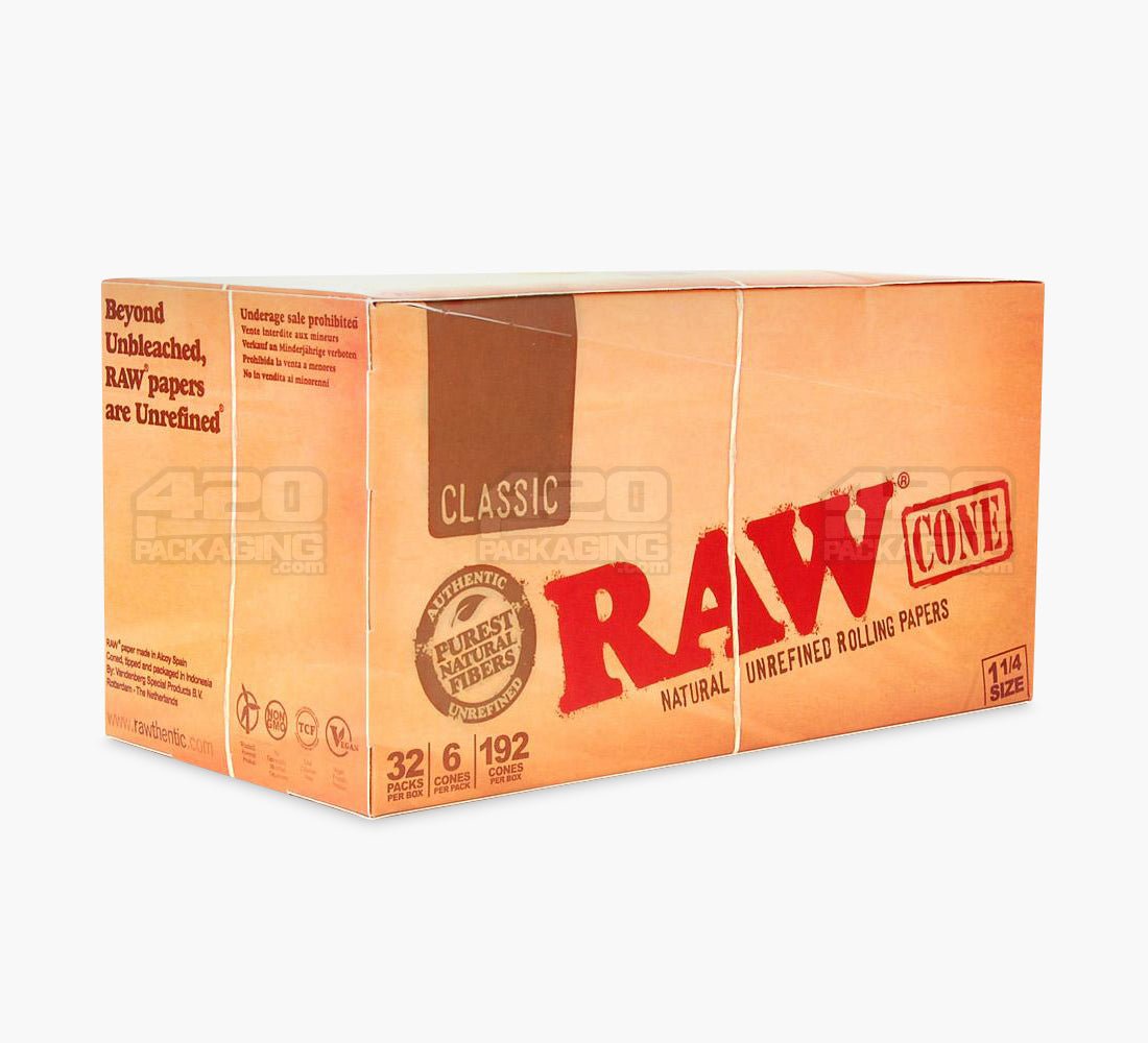 RAW 83mm Classic 1 1/4 Sized Pre Rolled Hemp Paper Cones 192/Box - 2