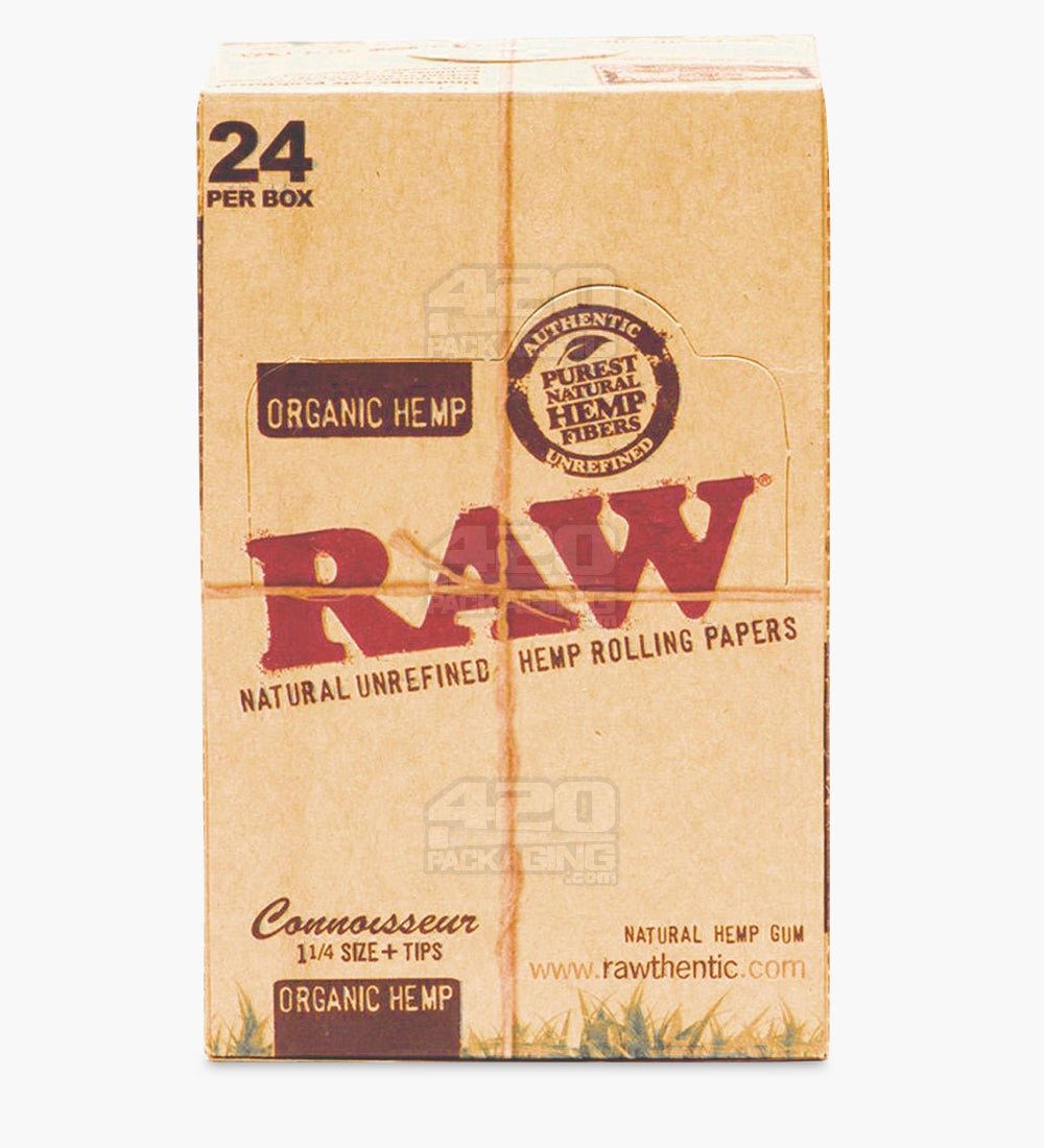 RAW 1 1/4 Size Connoisseur Organic Hemp Rolling Papers With Tips 24/Box - 2