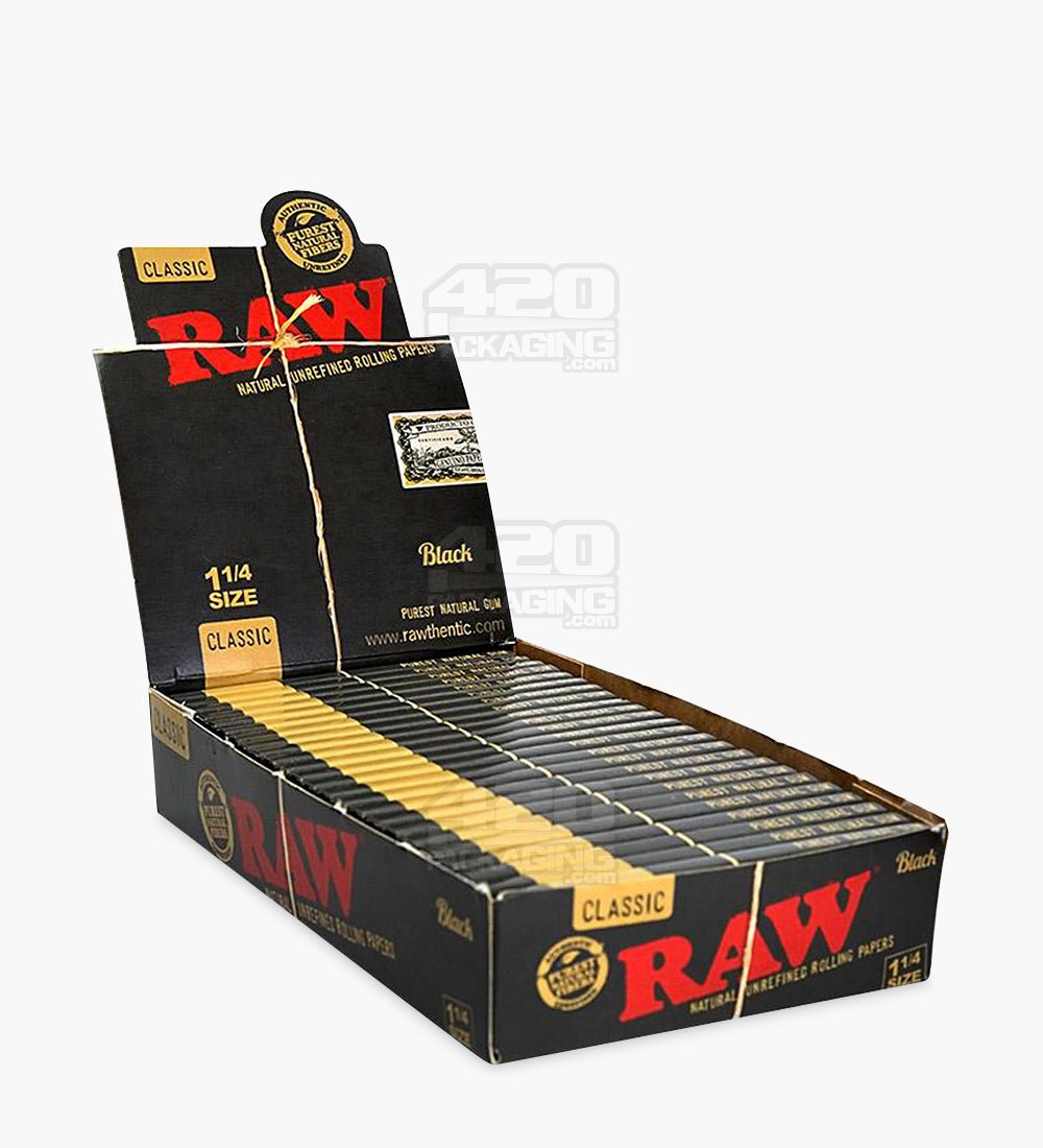 RAW 1 1/4 Size Black Natural Classic Rolling Papers 24/Box - 1