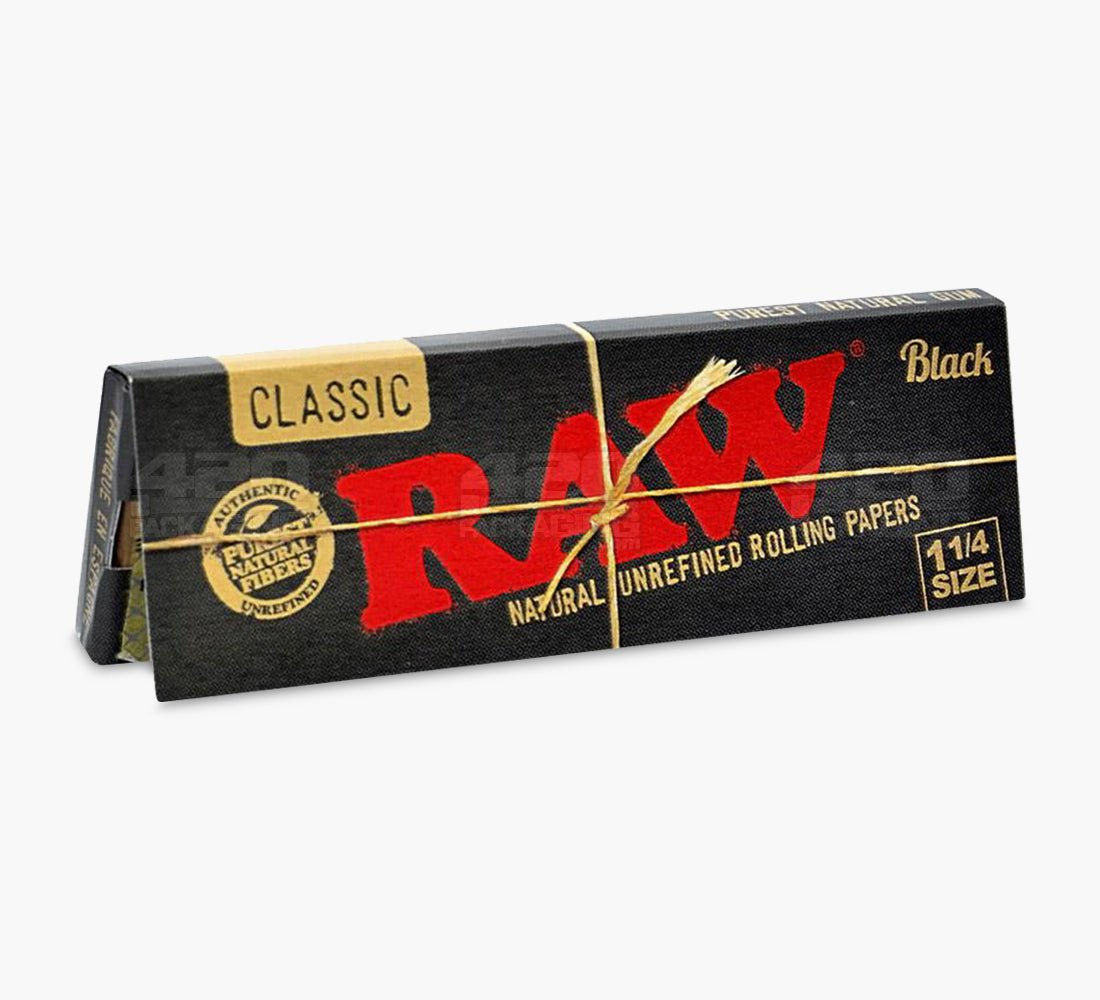 RAW 1 1/4 Size Black Natural Classic Rolling Papers 24/Box - 3