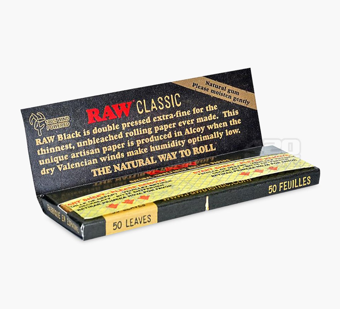 RAW 1 1/4 Size Black Natural Classic Rolling Papers 24/Box - 4