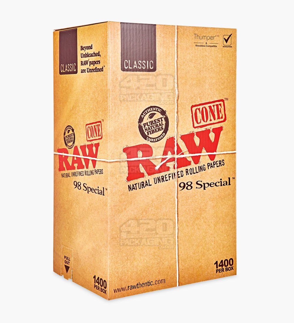 RAW 98mm Classic 98 Special Pre Rolled Unbleached Cones 1400/Box - 1