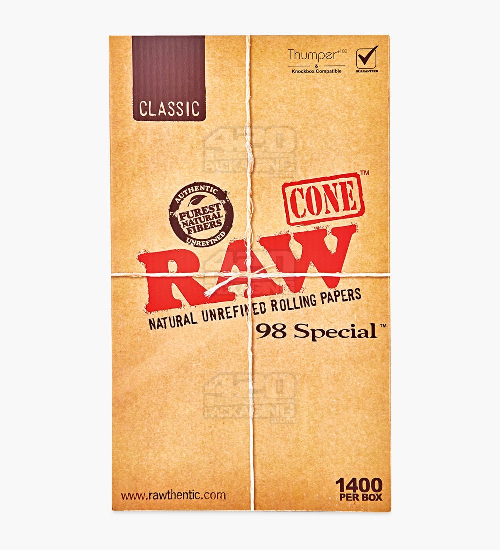 RAW 98mm Classic 98 Special Pre Rolled Unbleached Cones 1400/Box - 4