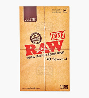 RAW 98mm Classic 98 Special Pre Rolled Unbleached Cones 1400/Box - 4