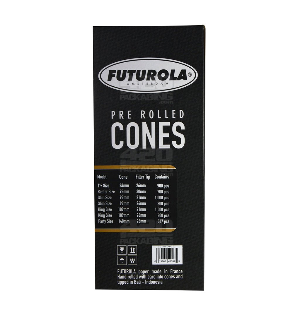 Futurola 84mm 1 1/4 Size Dutch Brown Pre Rolled Paper Cones 900/Box - 5