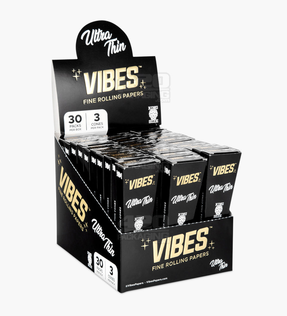 Vibes Retail Display Ultra Thin King Size Pre-Rolled Cones 30 Packs - 1