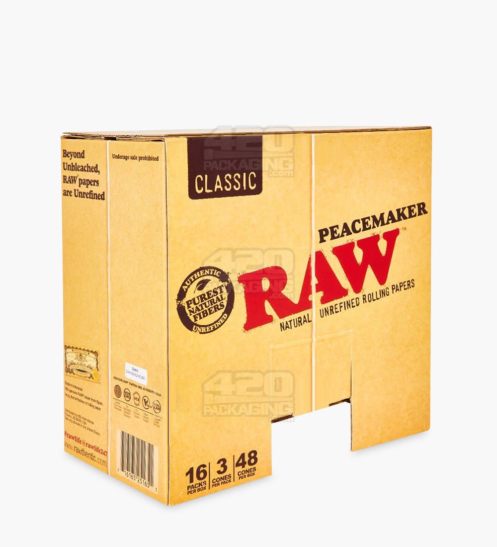 RAW 140mm Peacemaker Pre Rolled Unbleached Cones 16/Box - 3