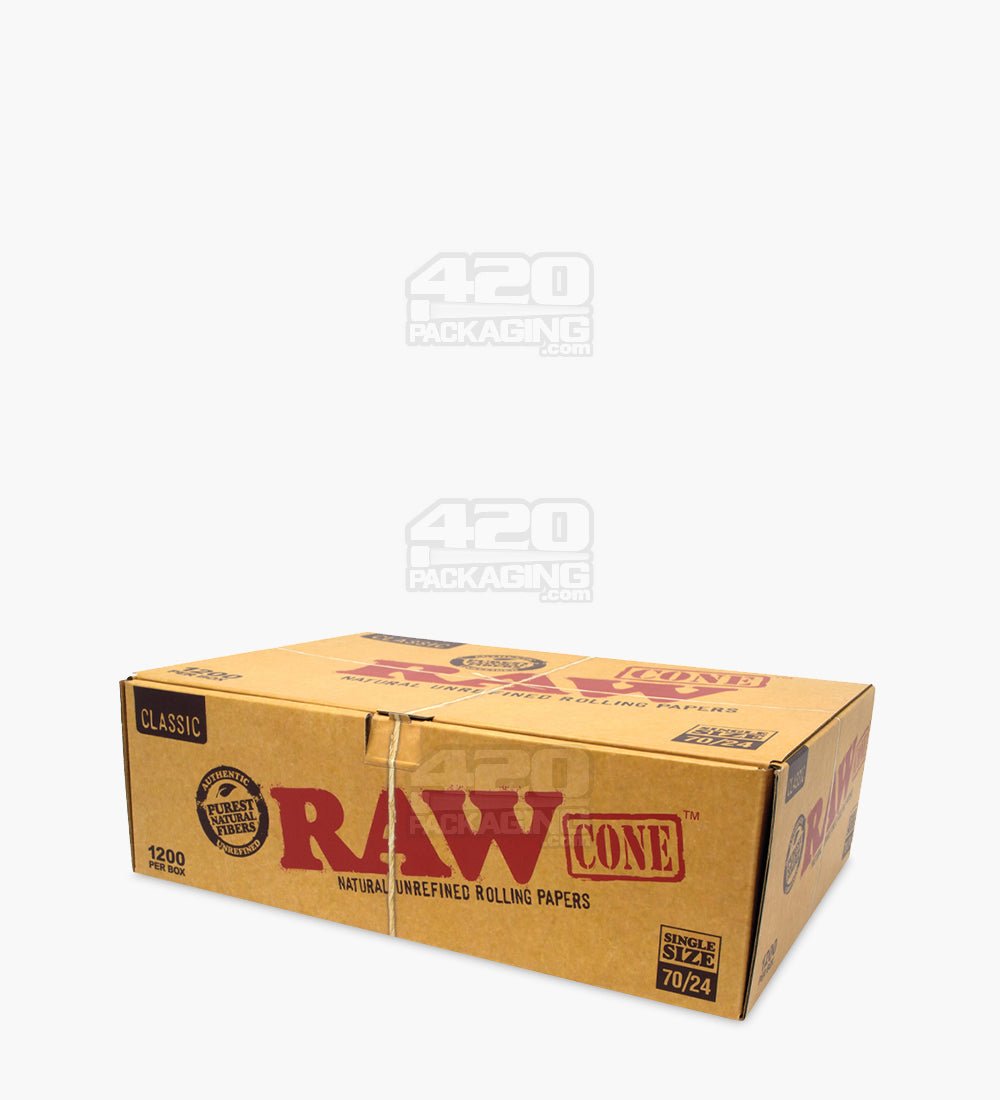 RAW 70mm Classic Single Sized Pre Rolled Unbleached Cones 1200/Box - 1