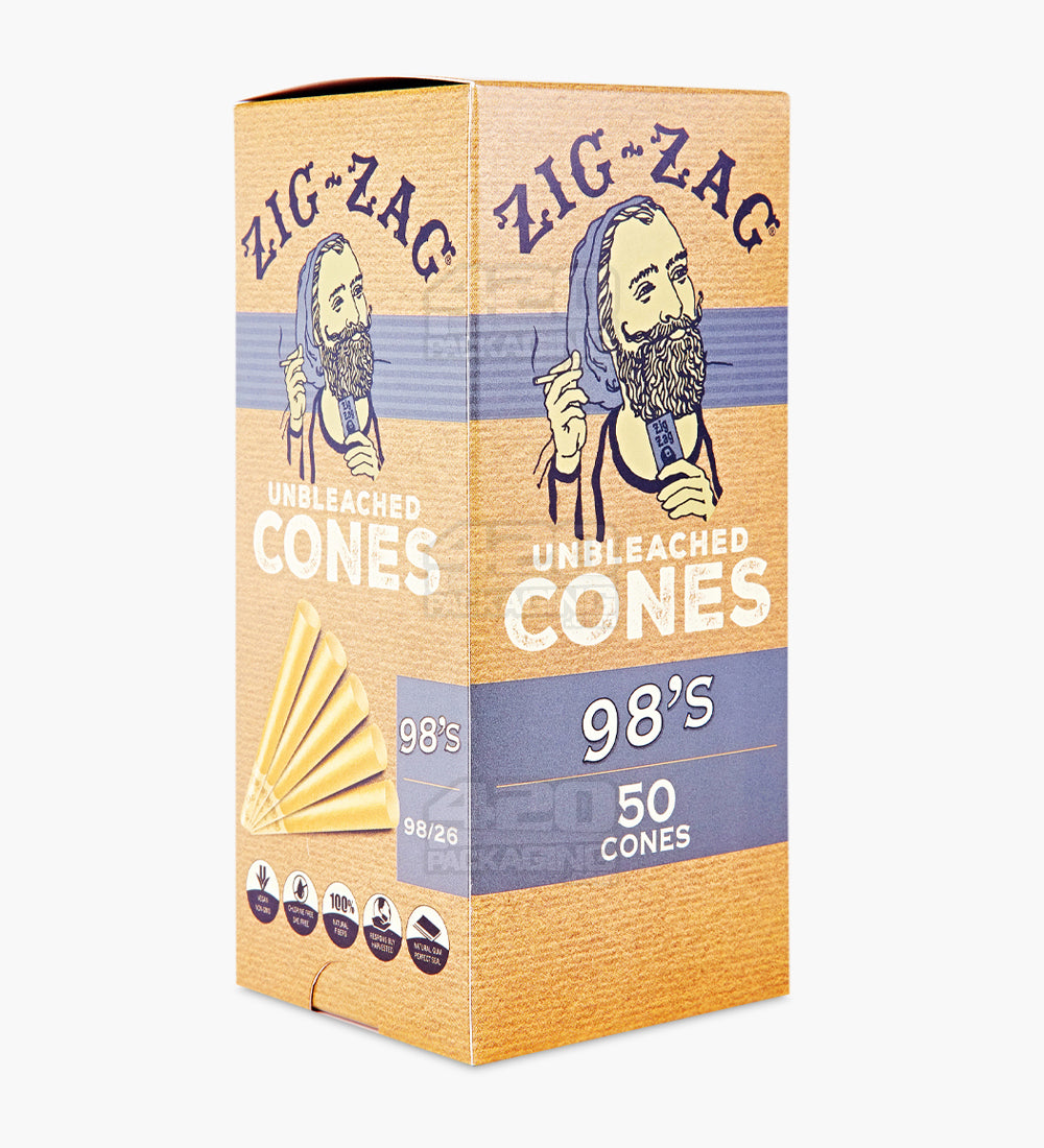 Zig-Zag 98's Unbleached Pre Rolled Paper Cones 50/Box - 1