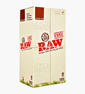 RAW King Size 109mm Organic Hemp Pre Rolled Cones 1400/Box - 1